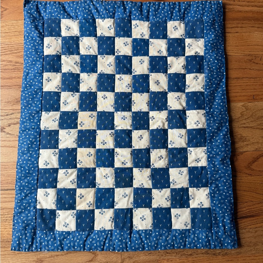 Blue and Cream Patchwork Quilt
